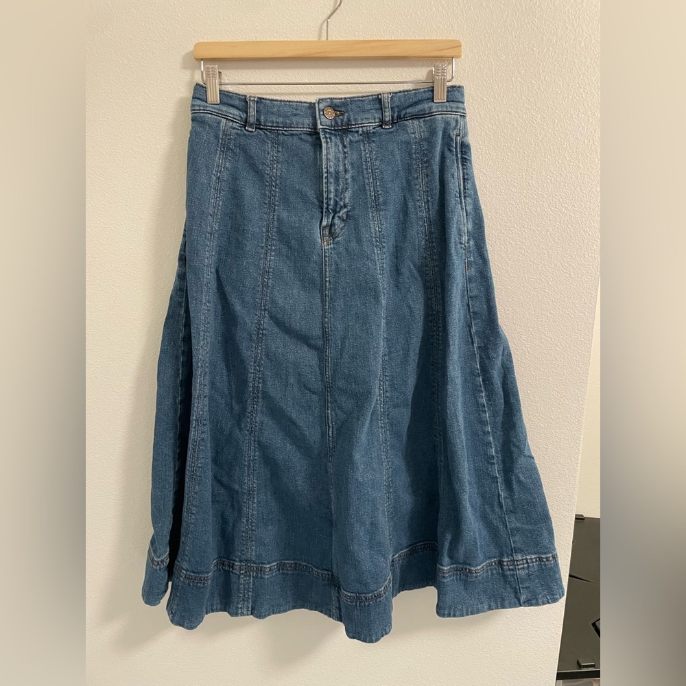 EUC 🇬🇧 Boden Denim A-Line Paneled Midi Skirt Size US6 UK 10